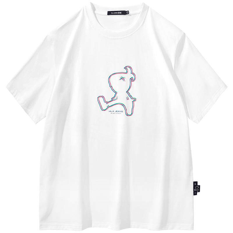 海澜之家旗下黑鲸HLAJEANS潮牌趣味印花短袖T恤男简约休闲圆领