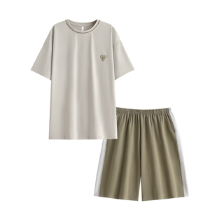 悦内睡衣男士夏季夏天纯棉短袖短裤大码家居服男款圆领套头可外穿