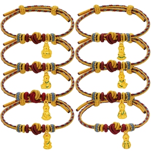 周六福黄金手绳女款5d硬金定价敦煌八大守护佛精巧佛像新年礼物