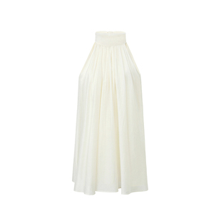 SUK 云漫轻纱！粉色挂脖露肩衬衫女无袖气质上衣女柞蚕丝夏季2026