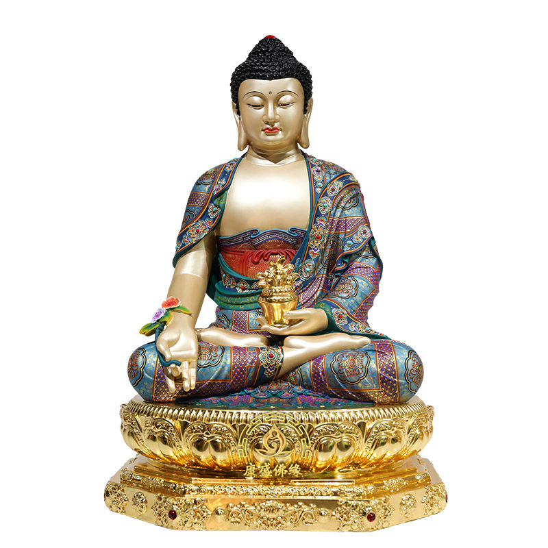 黄铜精工彩药师佛像家居桌面摆件