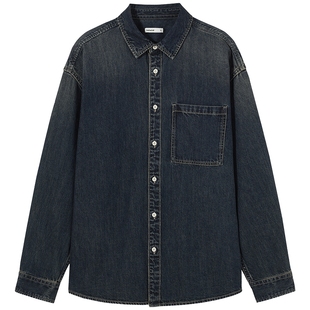 热风男士牛仔长袖衬衫2025年秋季新款大口袋复古轻薄外套情侣上衣