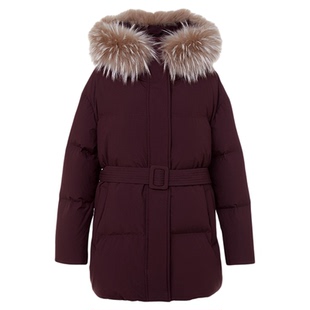 朗姿霍尔多巴吉鹅绒服狐狸毛领修身收腰短款外套羽绒服女冬季新款