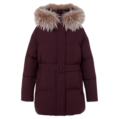 朗姿霍尔多巴吉鹅绒服狐狸毛领修身收腰短款外套羽绒服女冬季新款