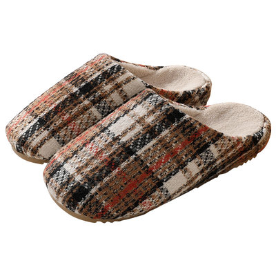 复古居家棉拖鞋男秋冬季室内办公用牛筋底防滑保暖厚底毛绒拖鞋女