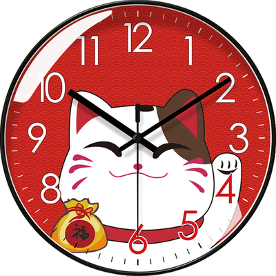 萌宠风卡通静音扫秒挂钟钟表