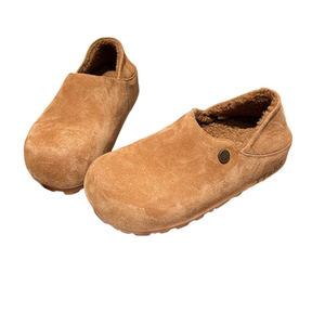 2025新款磨砂真皮复古勃肯鞋加绒加棉保暖棉鞋平底鞋一脚蹬女鞋潮