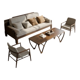 新中式北美黑胡桃木沙发宋式美学茶客厅一体茶桌简约奢华明式家俱