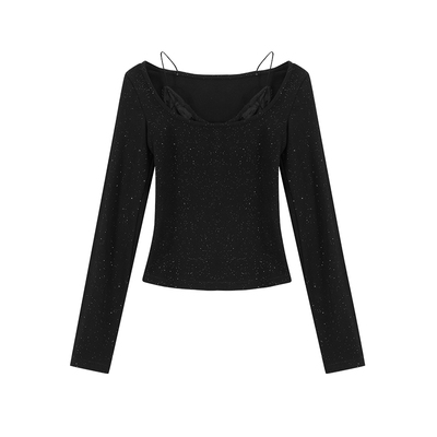 愉悦假两件蕾丝长袖T恤