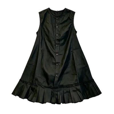 夏季亚麻连衣裙吊带设计感无袖背心单排扣A字裙中长款女裙子