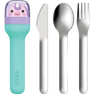 zoku儿童刀叉勺三件套叉子勺子卡通收纳盒便携随行不锈钢餐具套装