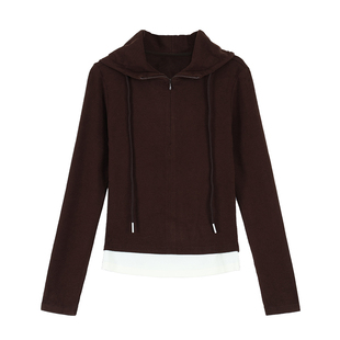 pusumede 城市假日 假两件连帽开衫女针织上衣/半身裙/休闲裤套装