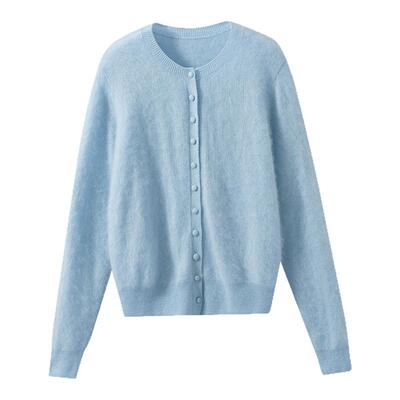 舒适百搭蘑菇扣拉绒拉毛针织开衫