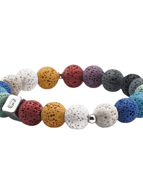 GUDESS原创天然彩色圆珠火山石香薰手链扩香石刻字手串生日礼物