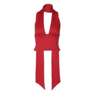 辣妹风深V挂脖飘带无袖上衣2026夏季新款性感露背气质百搭短款T恤