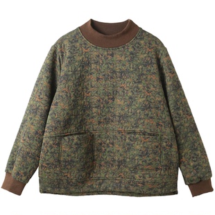 孔雀飞飞冬装韩版大码遮肉印花套头复古女士卫衣女款2025新款加绒