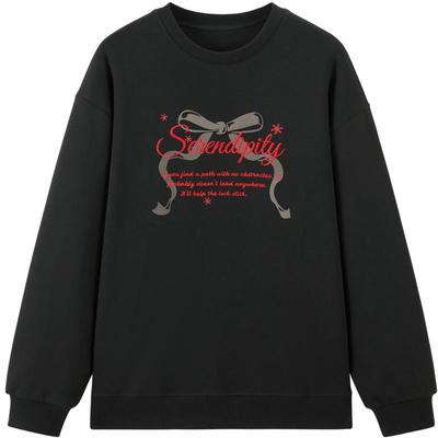 乐町蝴蝶结印花圆领卫衣女装季新款宽松落肩字母刺绣上衣加绒卫衣