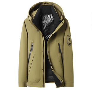 冬季新款男士羽绒内胆冲锋衣连帽工装羽绒服加厚保暖户外中年外套