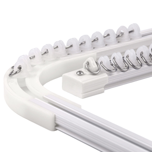 超薄窗帘轨道滑轮罗马杆顶装免打孔滑道卧室LU形弯轨单双弯曲导轨