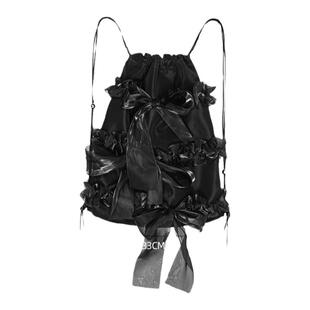 S/D原创小众设计黑色蝴蝶抽绳包高级感绸面大容量个性束口背包包