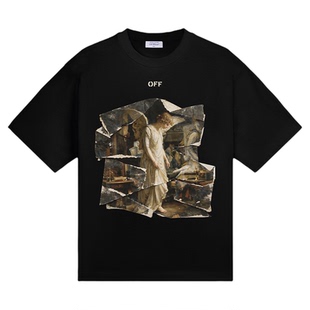 OFF-WHITE™情侣装油画图案潮流艺术感短袖T恤男女同款纯棉上衣