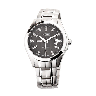 正品HOHE手表 男士双历夜光钢壳带防水石英表 蓝宝石镜面商务男表