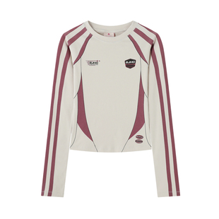 BJHG不计后果赛车风长袖T恤女款春季 印花撞色短款修身打底衫内搭