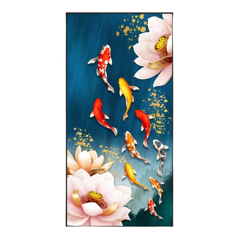 九鱼图玄关装饰画新中式入户正对门走廊过道客厅墙纸壁画
