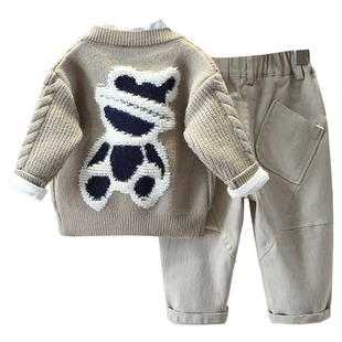 男童秋装毛衣三件套婴幼儿童针织毛线衣外套男孩秋季宝宝酷帅套装