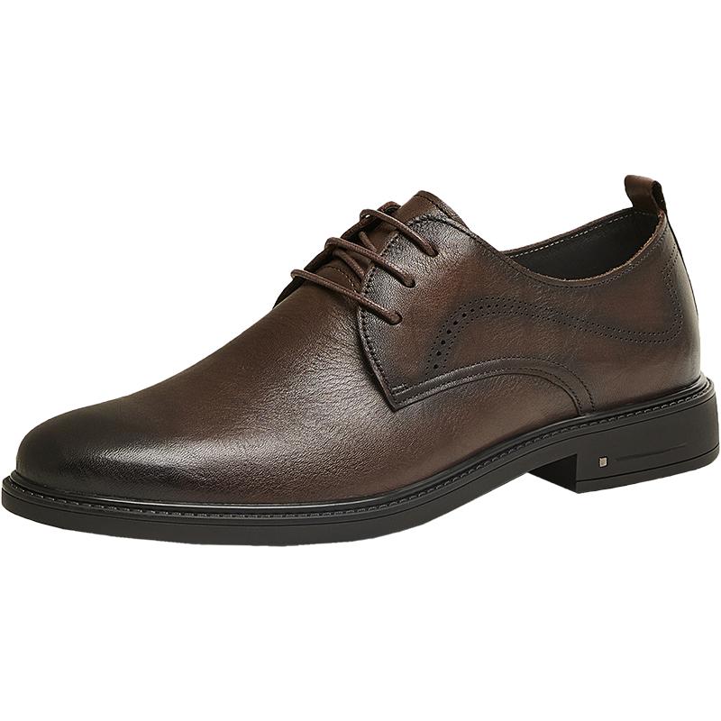 TATA他她男鞋商务正装皮鞋男士棕色真皮结婚新款郎鞋春季MGA01AM5