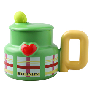 舍里手绘立体爱心马克杯家用早餐杯水杯咖啡杯女生高颜值带盖杯子