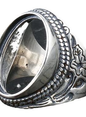 diy纯银复古镶嵌琥珀戒指空托