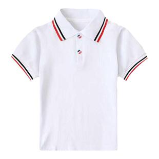 初中小学生校服短袖t恤夏季男女翻领白色彩扣上衣儿童polo衫校服