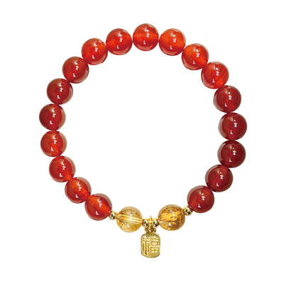 红玛瑙黄塔晶925银福牌气质手链