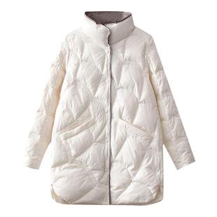 反季轻薄羽绒服女中长款200斤大码宽松显瘦薄款立领白鸭绒冬外套