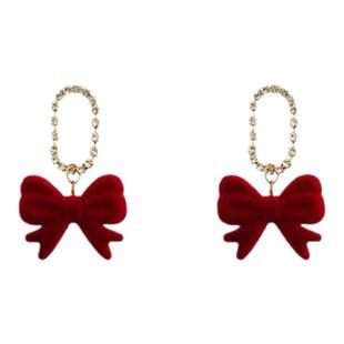 红色蝴蝶结耳夹无耳洞女复古港味耳环精致设计感耳饰2026年新款潮