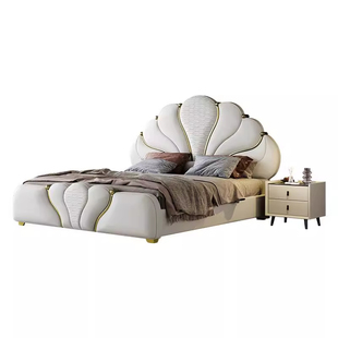 轻奢真皮床意式高端大气双人1.8米主卧家用大床豪华别墅网红同款