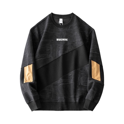 美式提花撞色拼接卫衣男士秋季