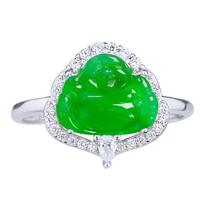 S925纯银戒指空托小玉佛公戒指托DIY手工镶嵌翡翠戒面宝石戒托女