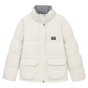 快鱼2025年冬季女士新款棉袄撞色立领棉衣简约工装风大口袋外套