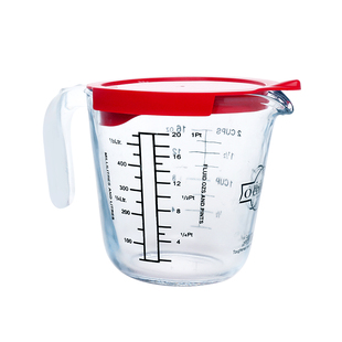 欧贵厨进口带刻度玻璃量杯耐高温微波炉可加热牛奶杯带盖勺早餐杯
