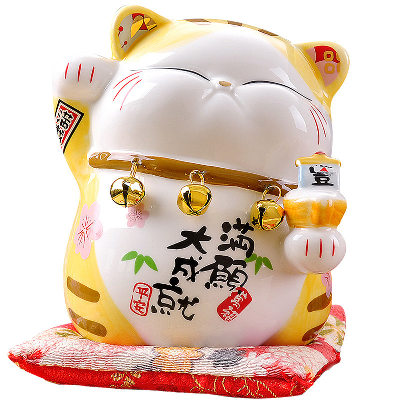 金石工坊桃花招财猫存钱罐摆件