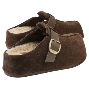 millies妙丽勃肯棉拖鞋女外穿2025冬季新款加绒厚底增高半拖包头