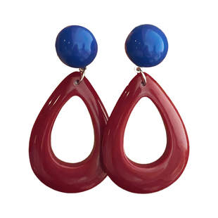 复古港风红蓝撞色耳环女2025新款高级感耳钉方圆脸显脸小耳坠耳饰