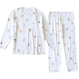莫代尔月子服夏薄款长袖夏季家居服套装孕妇睡产后哺乳衣套头喂奶