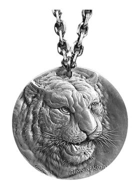 生肖虎纯银实心20克免费刻字吊坠