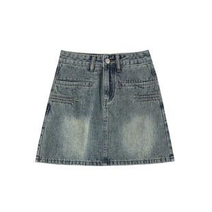 复古蓝高腰牛仔短裙女夏季胖mm大码显瘦小个子梨形身材a字半身裙