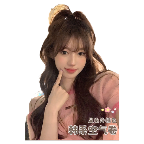 哼唧假发女长发韩式发型大波浪长卷发自然空气刘海全头套式假发套