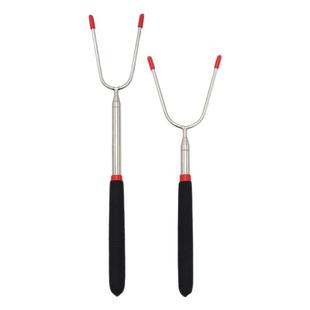 不锈钢伸缩烧烤叉户外BBQ烤签香肠鸡翅烤叉U型叉防烫双色柄