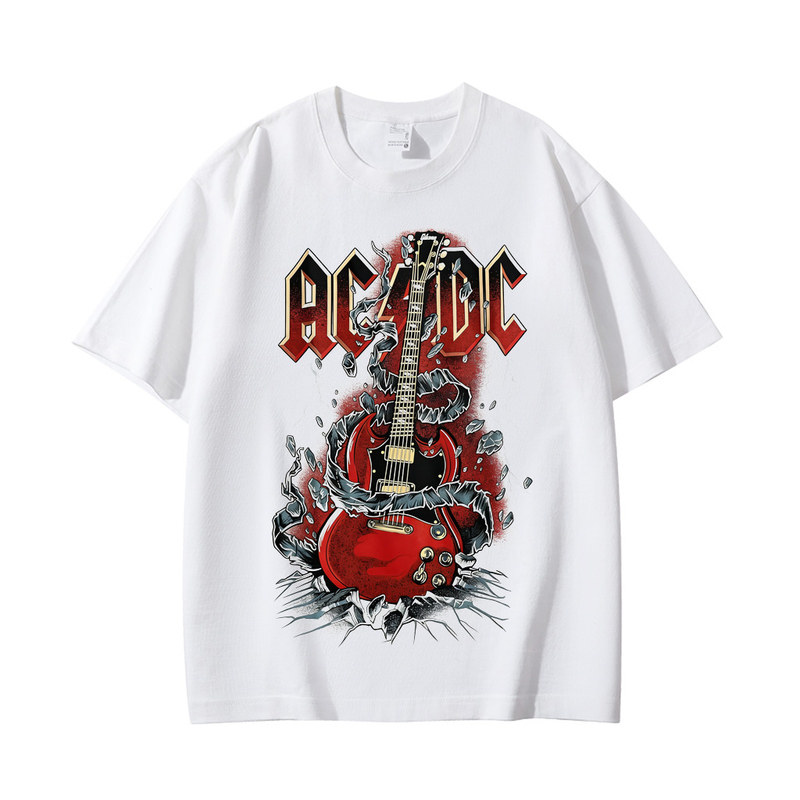 AC/DC乐队欧美重金属摇滚数码直喷印花纯棉男女款短袖T恤上衣夏季
